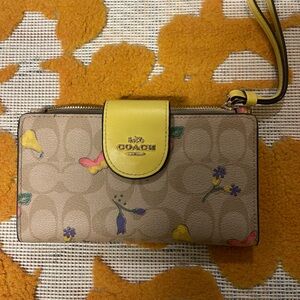 Coach Beige Wallet with Yellow and Floral Accents